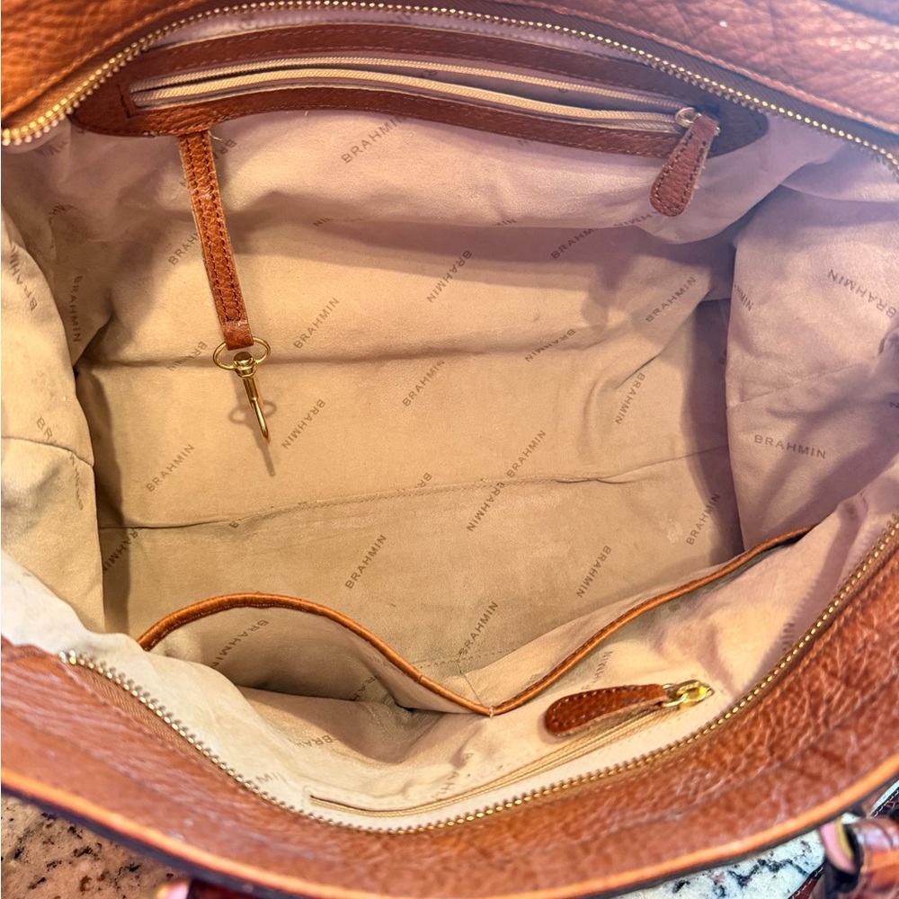 Brahmin Tan and Croc-Trim Leather Satchel with Gold Hardware/ Crossbody Strap - Picture 9 of 9